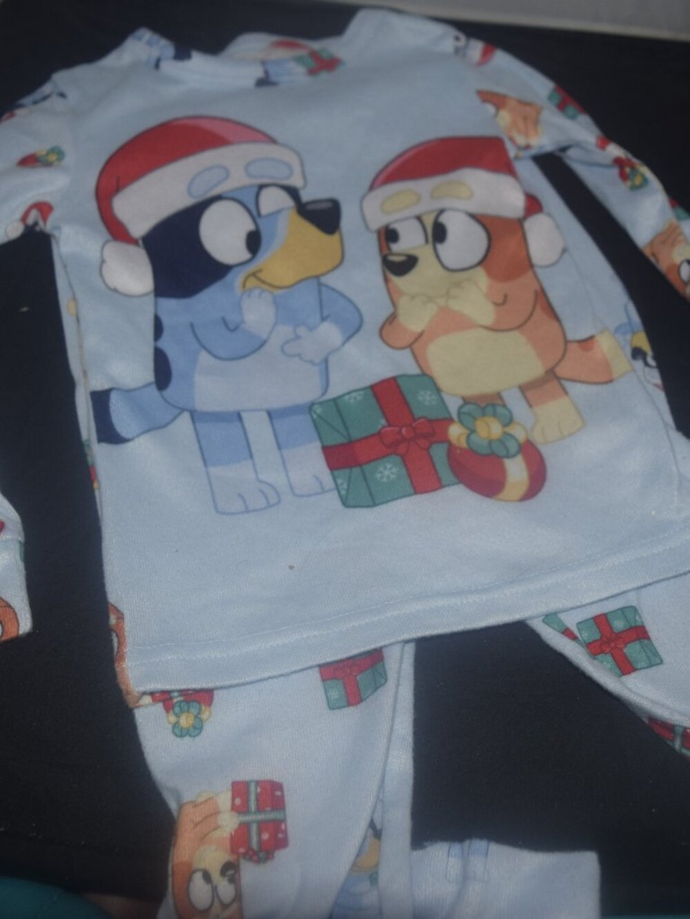 Bluey & Bingo Toddler Christmas Pajama Set Light Blue Holiday Sleepwear Size 5T